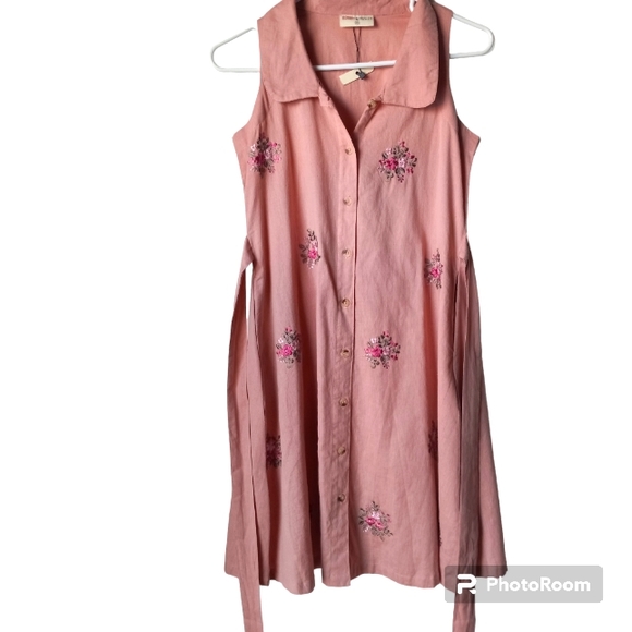 Bombay Paisley Dress Embroidered Linen Blend Button Up Cottagecore Floral XS - Picture 1 of 15